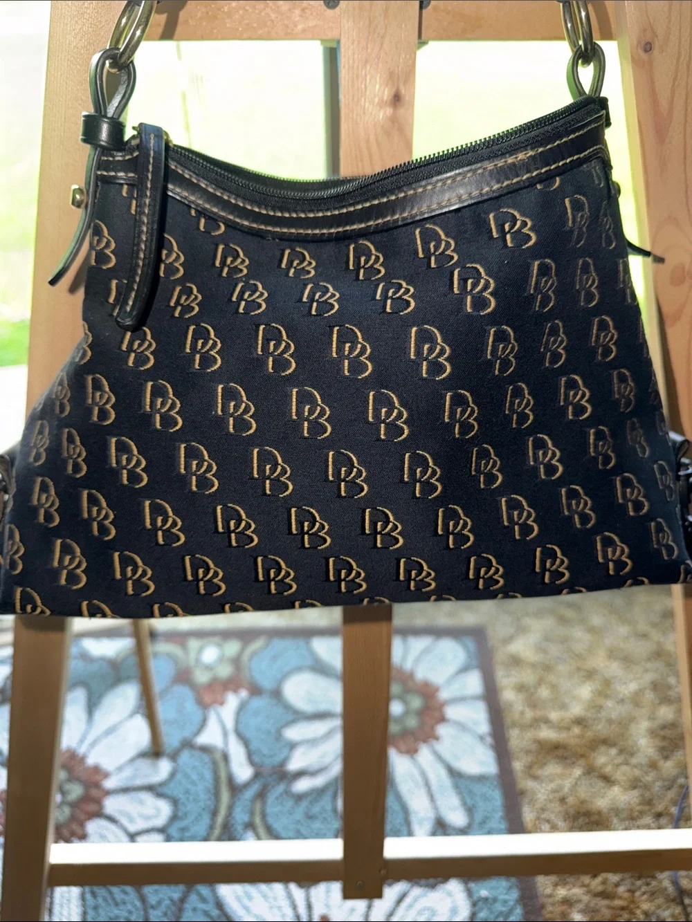 Dooney & Bourke Black with Gold Monogram Hobo Bag